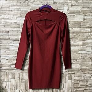 IRIS Electra Bodycon Mini Sexy Burgundy Dress Long Sleeve Women's Medium Stretch